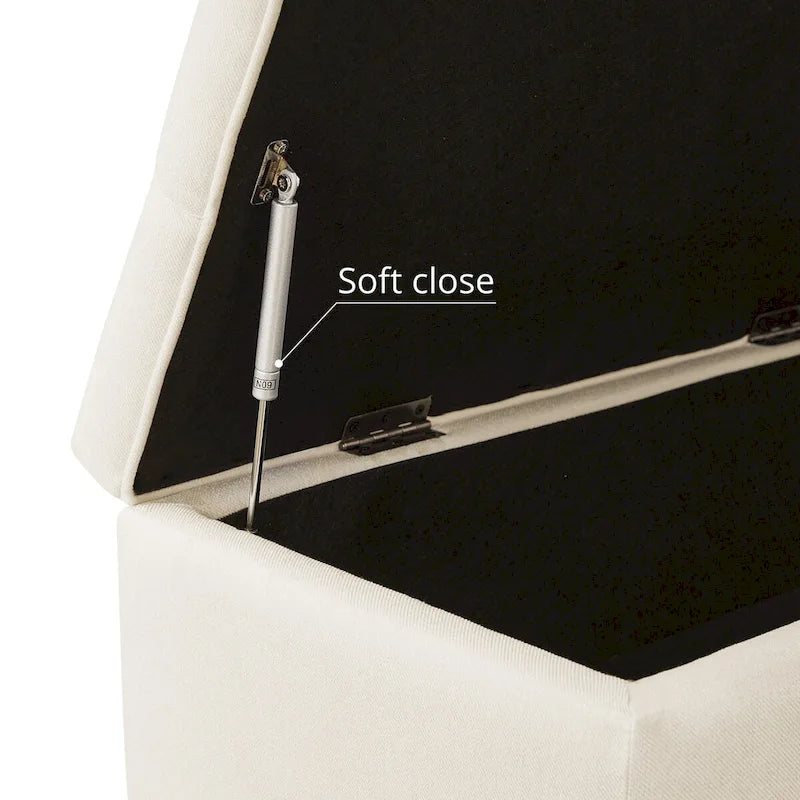 LUE BONA Mid-Century Modern Upholstered Storage Ottoman Button Tufted Fabric Storage Bench with Linen Seat