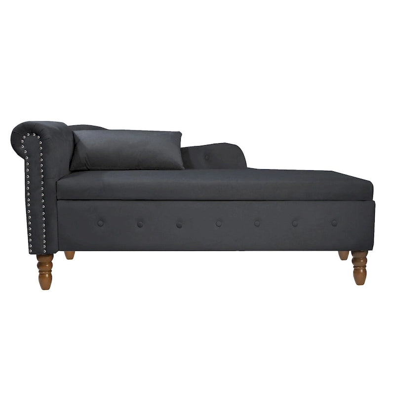 Chaise Lounge Indoor,Velvet Lounge Chair for Bedroom with Storage & Pillow,Modern Upholstered Rolled Arm Chase Lounge