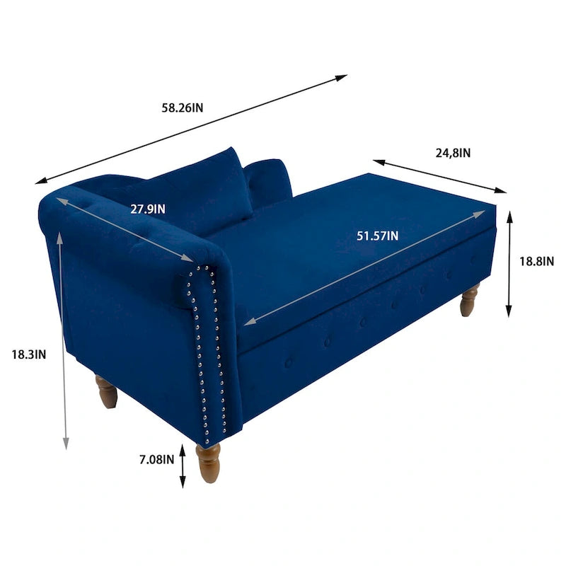 Chaise Lounge Indoor,Velvet Lounge Chair for Bedroom with Storage & Pillow,Modern Upholstered Rolled Arm Chase Lounge
