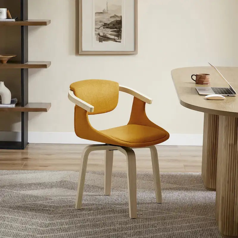 Art Leon Swivel Upholstered and Wood Accent Chair