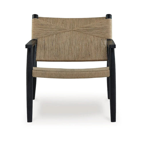 Accent Chair, Natural Brown Jute, Curved Seat, Modern Black Wood Frame