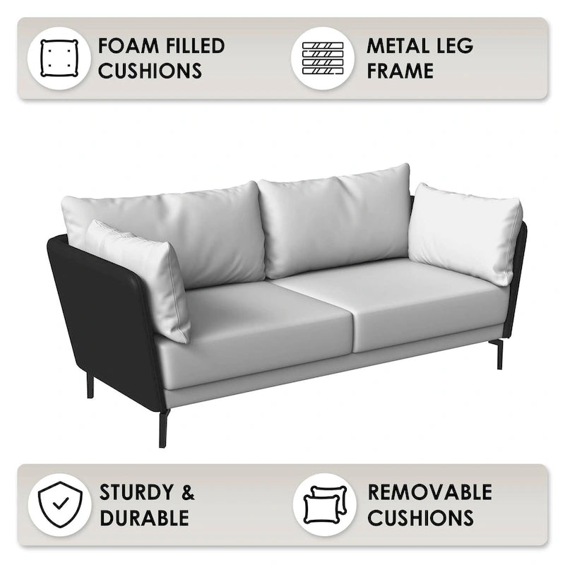 Luxify 3-Seater Leather Sofa in Upholstered Leather with Metal Legs & Removable Cushions for Living Room & Lounges