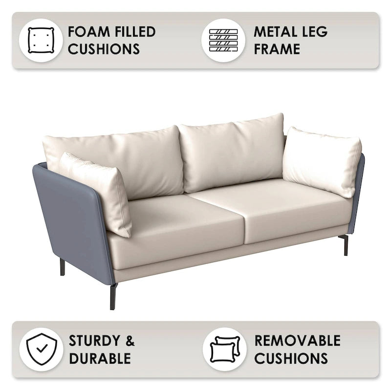 Luxify 3-Seater Leather Sofa in Upholstered Leather with Metal Legs & Removable Cushions for Living Room & Lounges