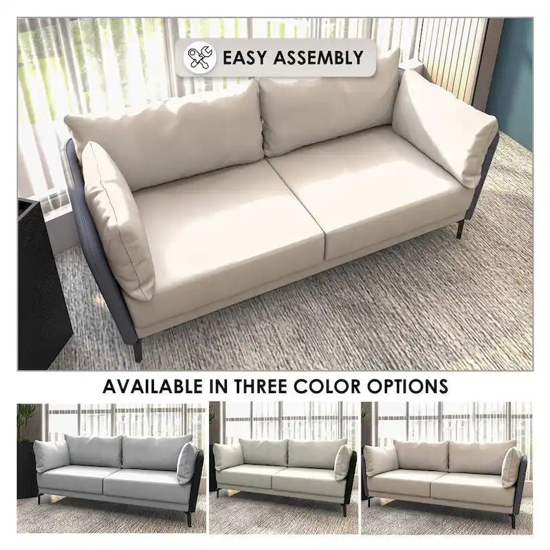 Luxify 3-Seater Leather Sofa in Upholstered Leather with Metal Legs & Removable Cushions for Living Room & Lounges
