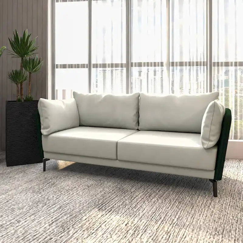 Luxify 3-Seater Leather Sofa in Upholstered Leather with Metal Legs & Removable Cushions for Living Room & Lounges