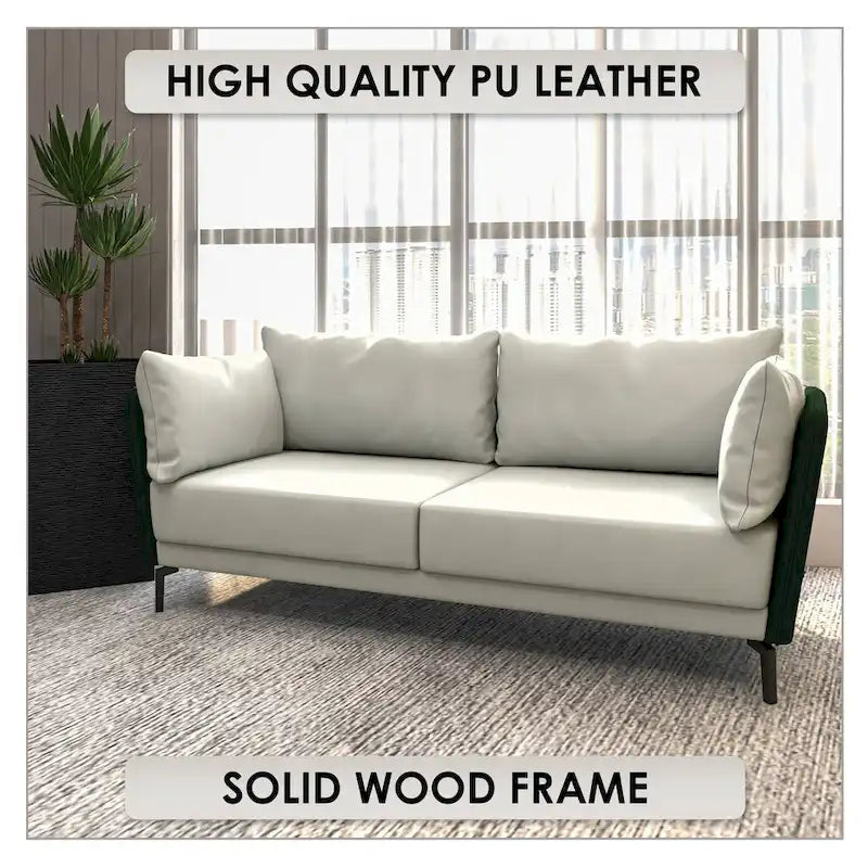 Luxify 3-Seater Leather Sofa in Upholstered Leather with Metal Legs & Removable Cushions for Living Room & Lounges