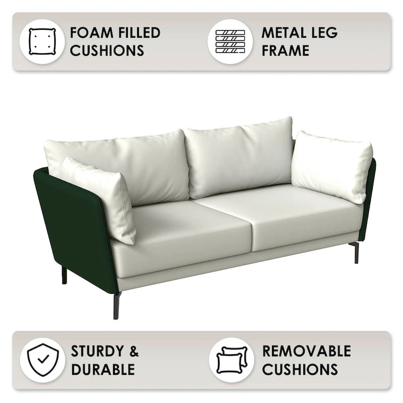 Luxify 3-Seater Leather Sofa in Upholstered Leather with Metal Legs & Removable Cushions for Living Room & Lounges