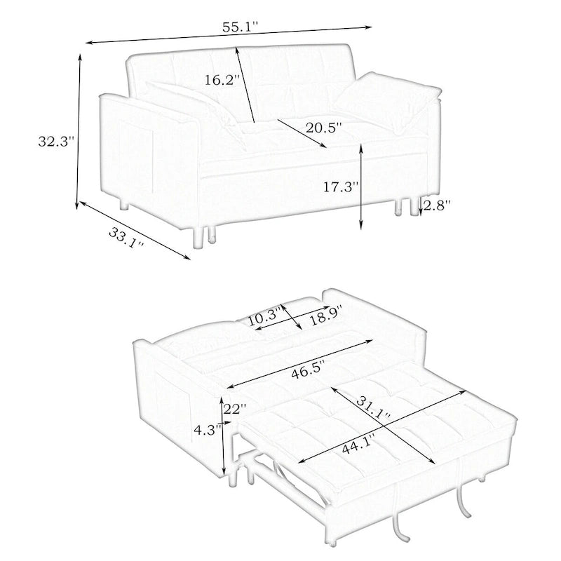 Velvet Loveseat with Reclining Backrest, Toss Pillows and Pockets