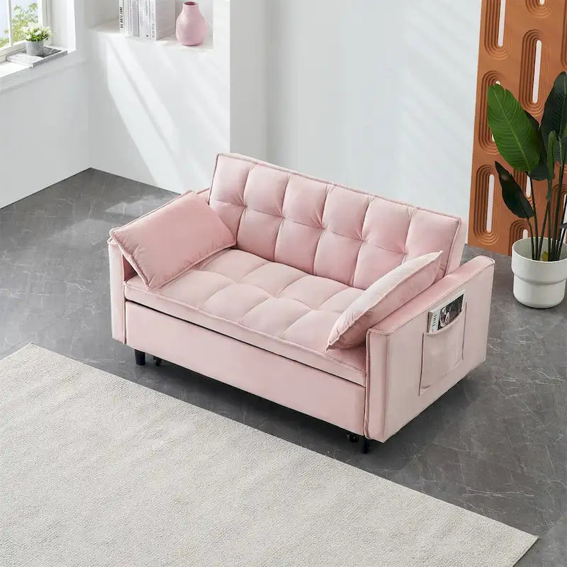 Velvet Loveseat with Reclining Backrest, Toss Pillows and Pockets