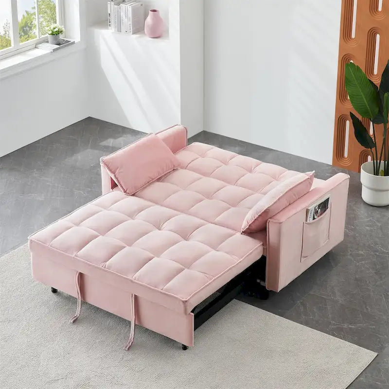 Velvet Loveseat with Reclining Backrest, Toss Pillows and Pockets