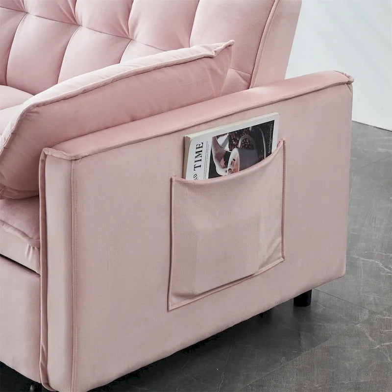Velvet Loveseat with Reclining Backrest, Toss Pillows and Pockets