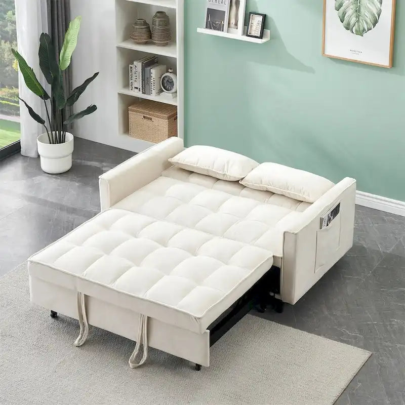 Velvet Loveseat with Reclining Backrest, Toss Pillows and Pockets