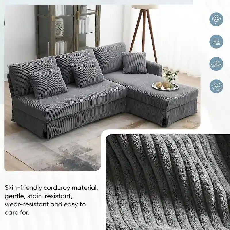 L-shaped Sofa Couch Bed Modern Reversible Sectional Sofa with Storage Chaise for Living Room