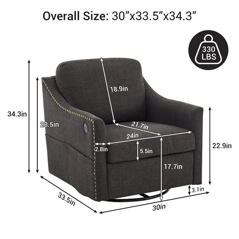 Modern Fabric Accent Swivel Chair with USB Ports, Set of 1
