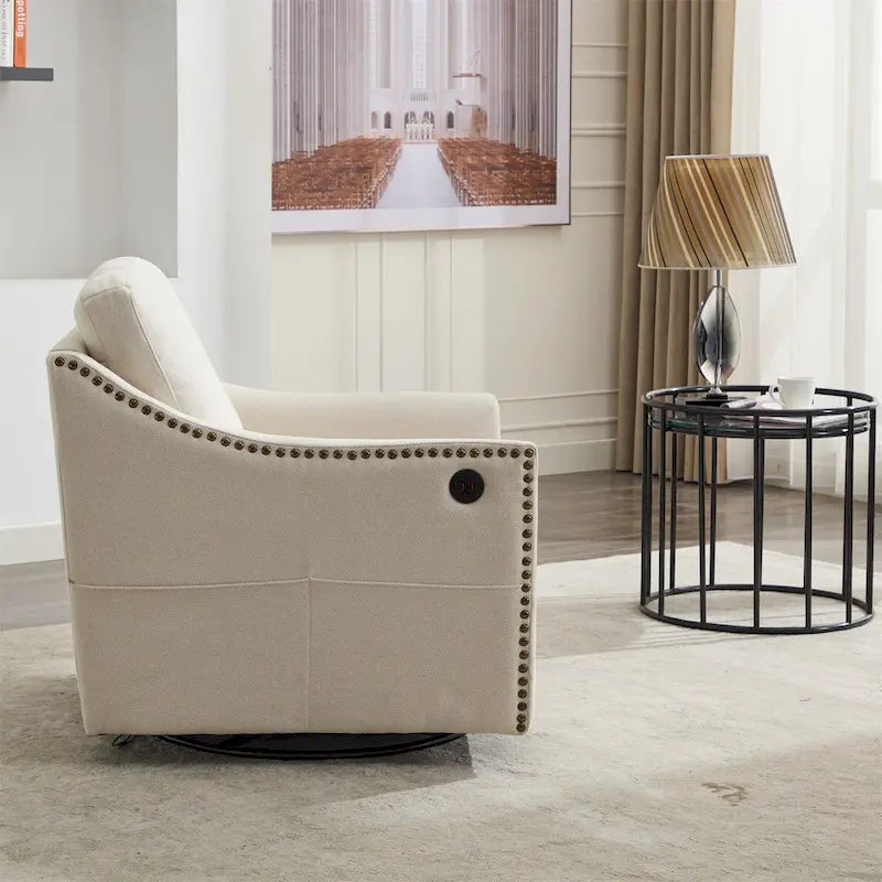 Modern Fabric Accent Swivel Chair with USB Ports, Set of 1