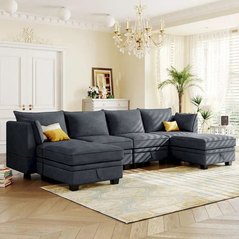 Modern Large U-Shape Modular Sectional Sofa, Convertible Sofa Bed with Reversible Chaise for Living Room, Storage Seat