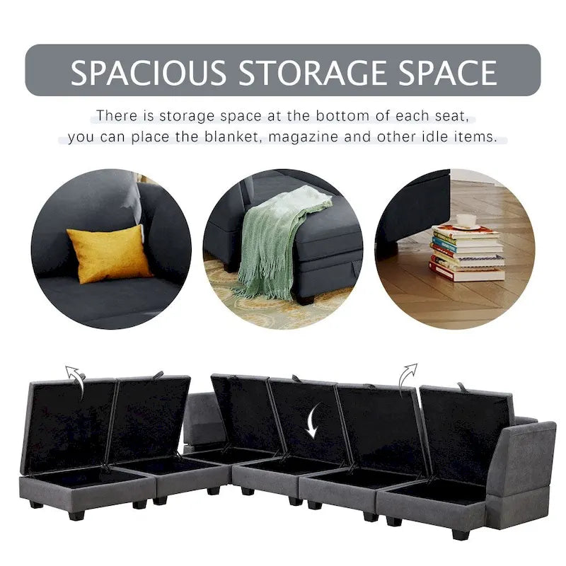 Modern Large U-Shape Modular Sectional Sofa, Convertible Sofa Bed with Reversible Chaise for Living Room, Storage Seat