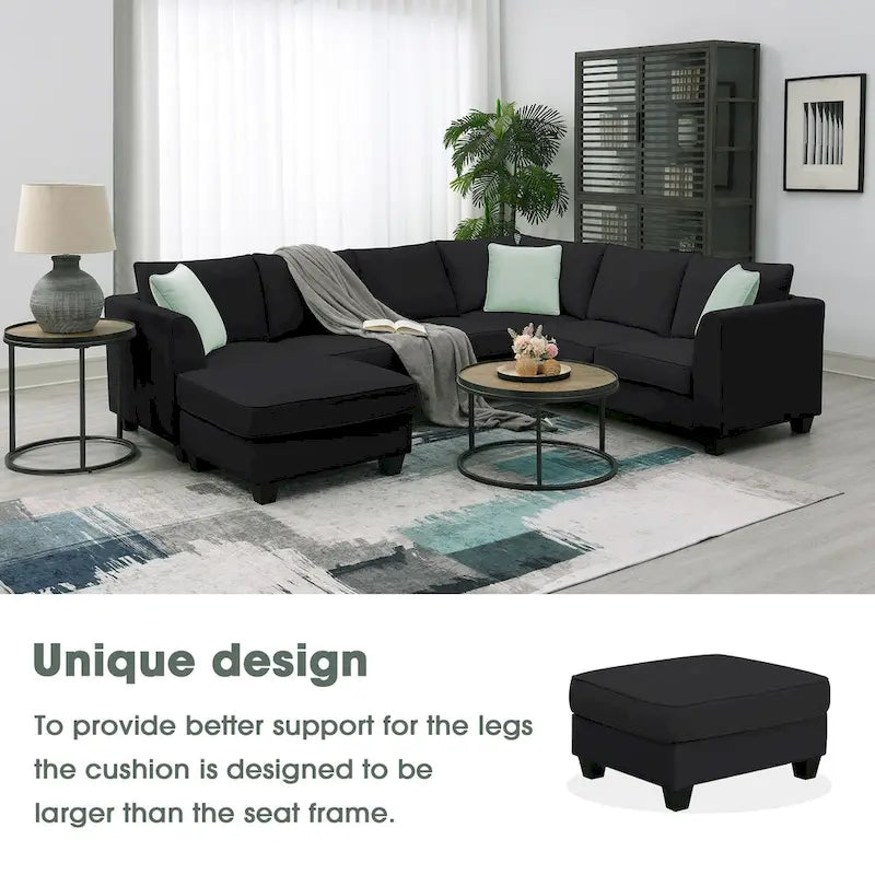 112*87  Sectional Sofa Couche Living Room Sets,7 Seats Sectional Sofa with Ottoman, L Shape Sofa Corner Couch Set with 3 Pillows