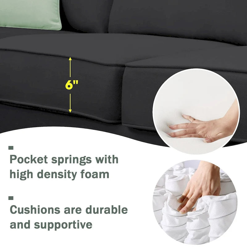 112*87  Sectional Sofa Couche Living Room Sets,7 Seats Sectional Sofa with Ottoman, L Shape Sofa Corner Couch Set with 3 Pillows