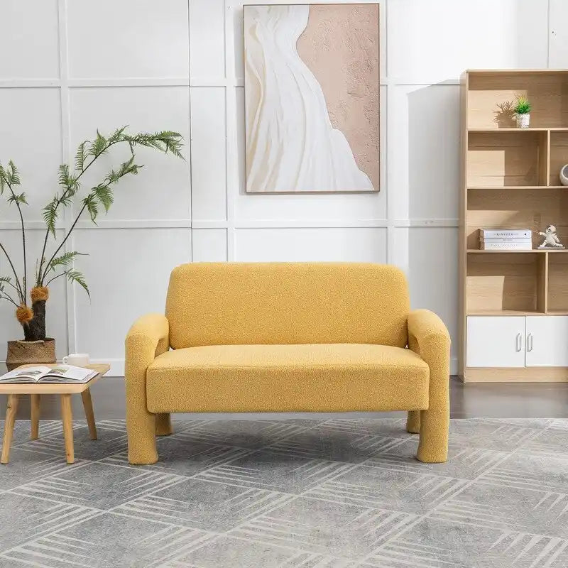 SEYNAR Mid-Century Modern Boucle 51  Solid Wood Curved Sofa
