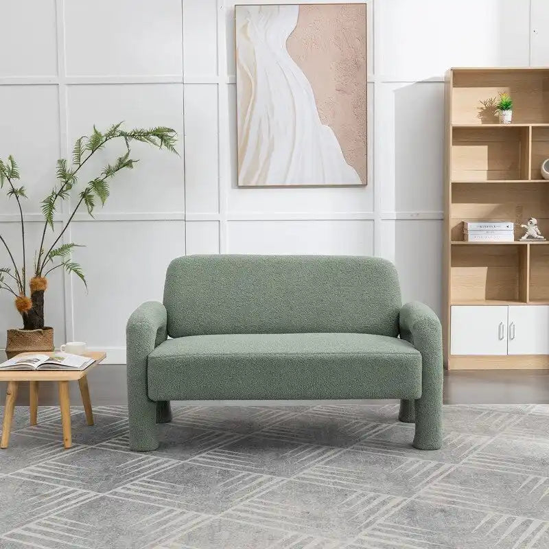 SEYNAR Mid-Century Modern Boucle 51  Solid Wood Curved Sofa