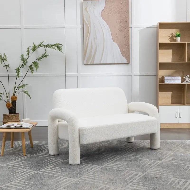 SEYNAR Mid-Century Modern Boucle 51  Solid Wood Curved Sofa