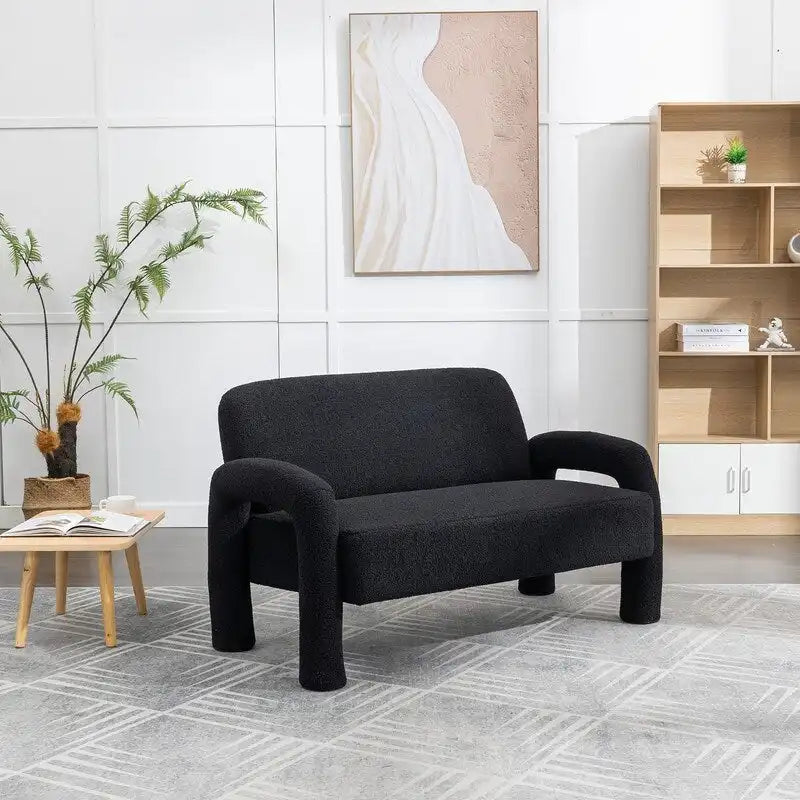 SEYNAR Mid-Century Modern Boucle 51  Solid Wood Curved Sofa