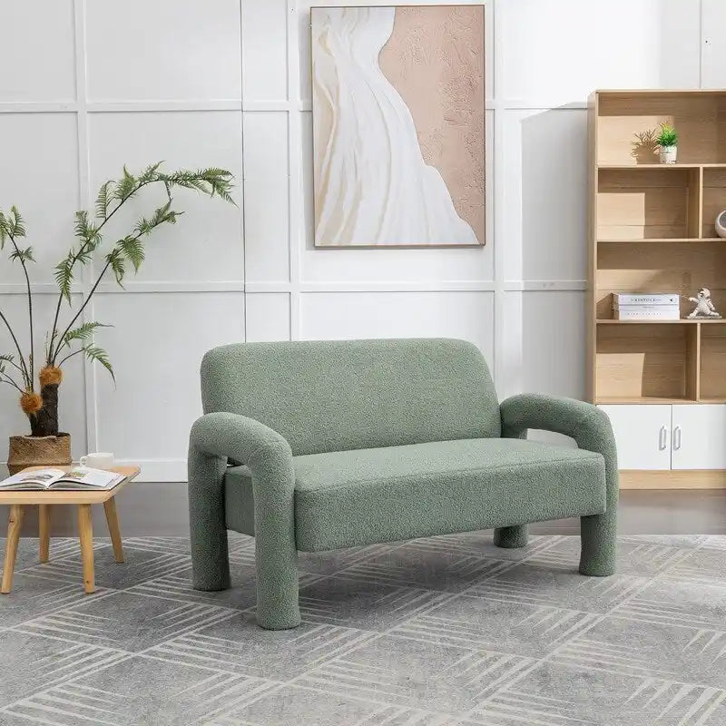 SEYNAR Mid-Century Modern Boucle 51  Solid Wood Curved Sofa