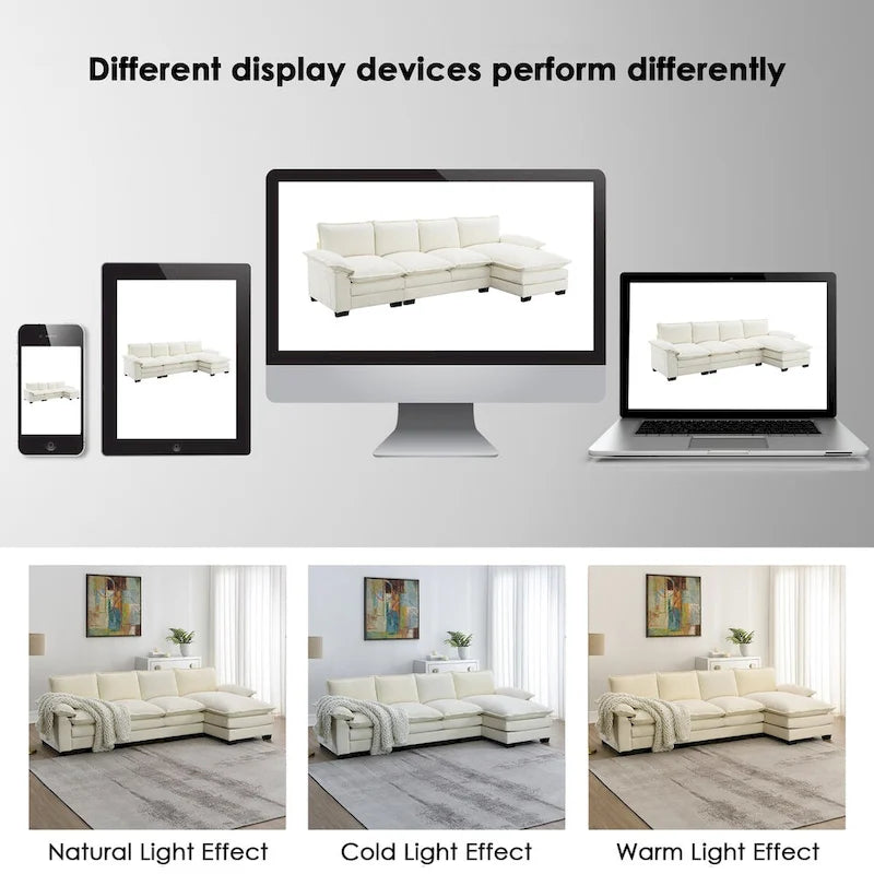 118*55  L-shaped Chenille Cloud Sofa with Double Seat Cushions, 5-seat Upholstered Sleeper Sofa Couch with Chaise Lounge