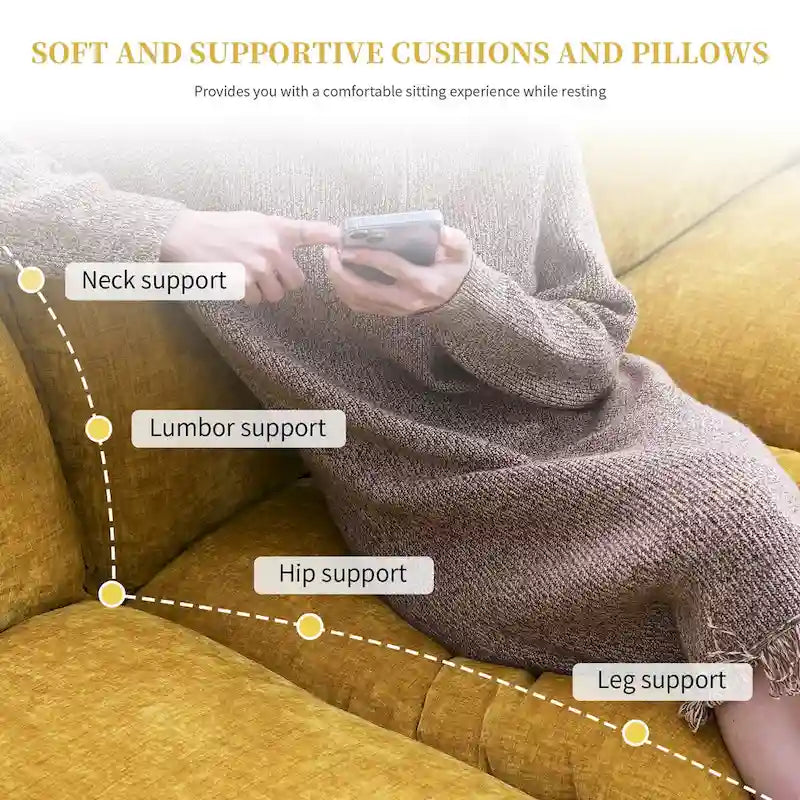 118*55  L-shaped Chenille Cloud Sofa with Double Seat Cushions, 5-seat Upholstered Sleeper Sofa Couch with Chaise Lounge