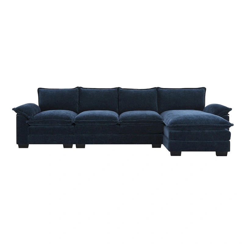 118*55  L-shaped Chenille Cloud Sofa with Double Seat Cushions, 5-seat Upholstered Sleeper Sofa Couch with Chaise Lounge