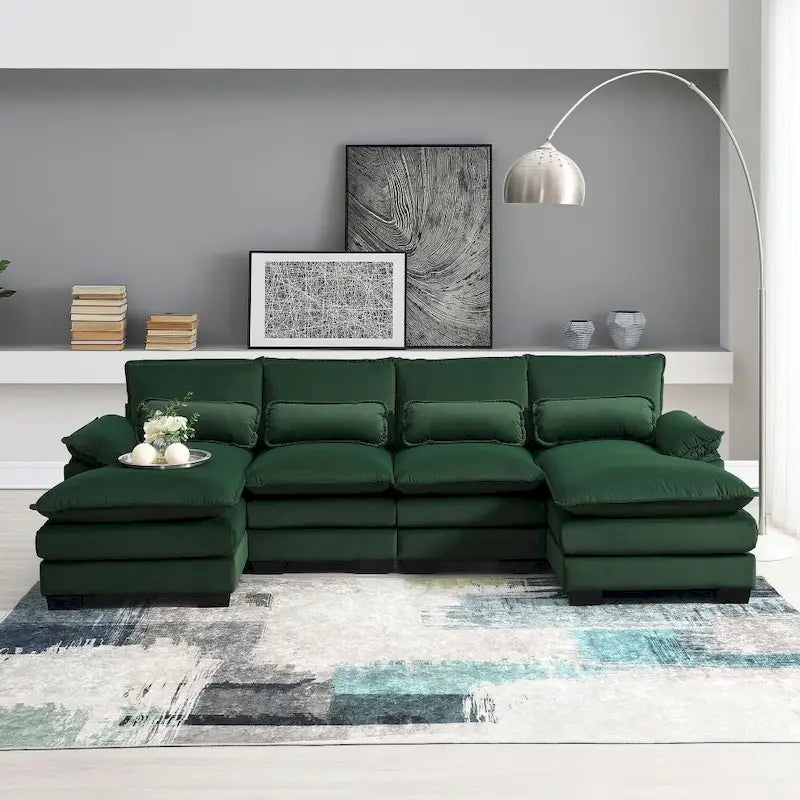 110*55  Modern U-Shaped Sectional Sofa with Waist Pillows,6-Seat Upholstered Symmetrical Sofa Furniture