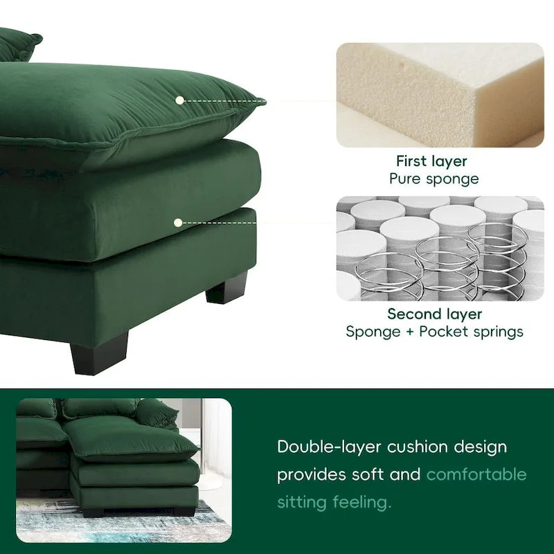 110*55  Modern U-Shaped Sectional Sofa with Waist Pillows,6-Seat Upholstered Symmetrical Sofa Furniture