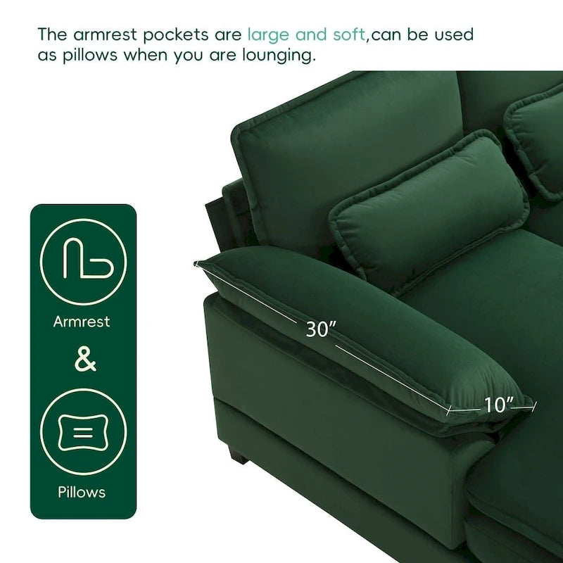 110*55  Modern U-Shaped Sectional Sofa with Waist Pillows,6-Seat Upholstered Symmetrical Sofa Furniture