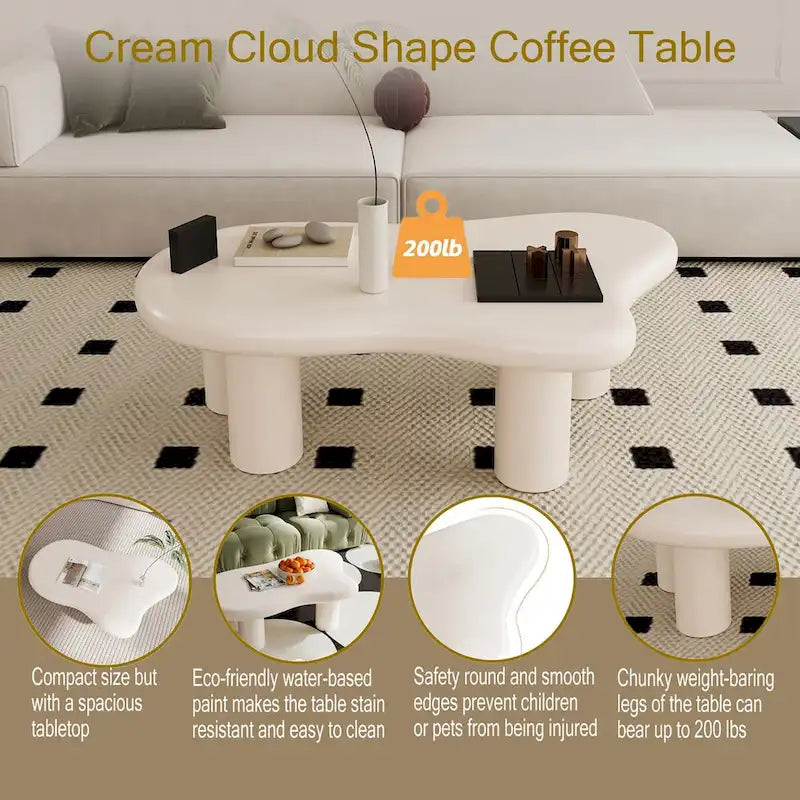 40 Inch Black Cloud Shaped Coffee Table for Living Room