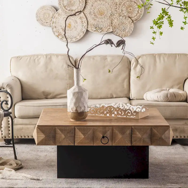 41.73 Square Retro Coffee Table with 2 Drawers