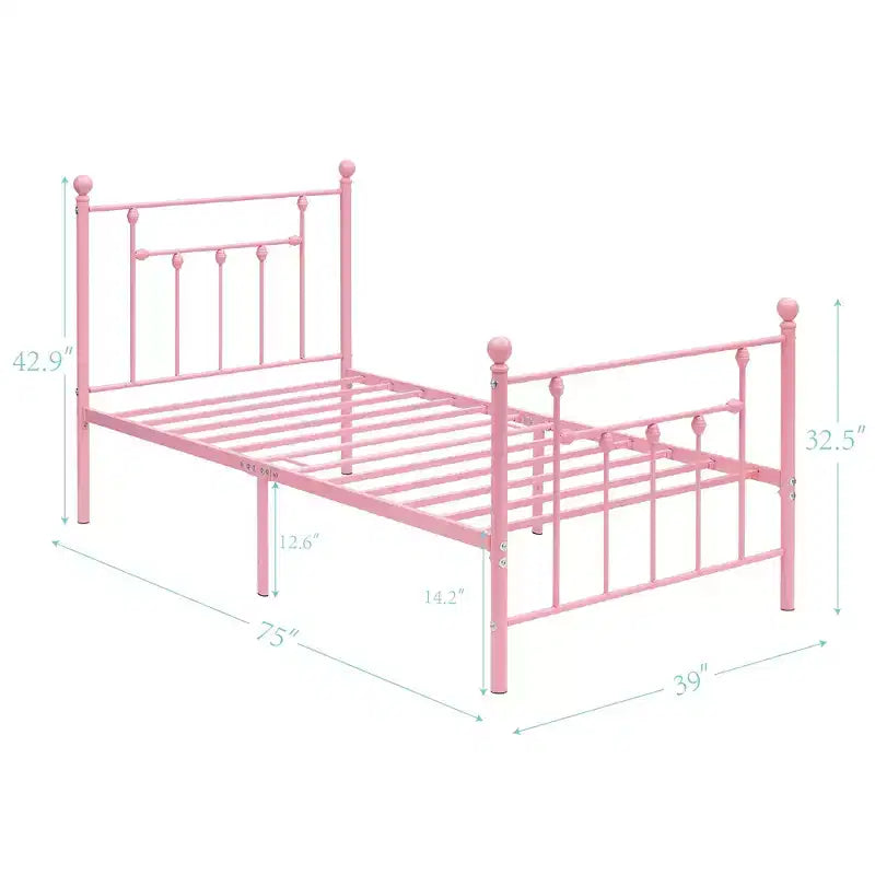 Cadre de lit plateforme en métal VECELO simple/double/queen avec tête et pied de lit, cadre de lit industriel, pas besoin de sommier tapissier, espace de rangement