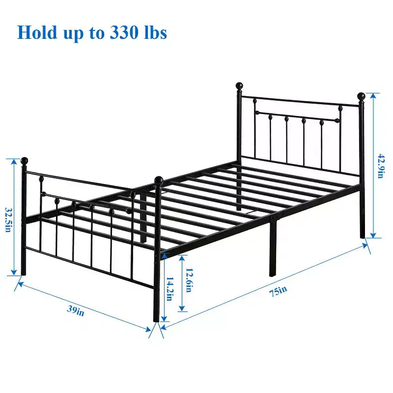 VECELO Twin/Full/Queen Metal Platform Bed Frame with Headboard and Footboard, Industrial Bed Frame, No Box Spring Needed, Storage Space
