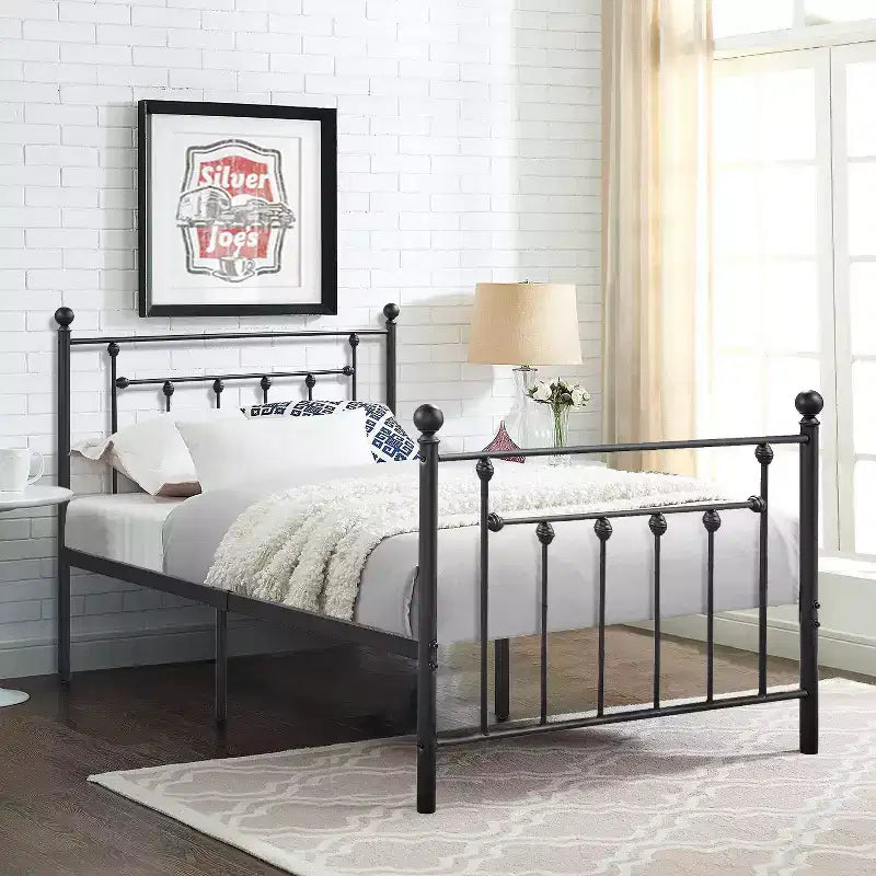 VECELO Twin/Full/Queen Metal Platform Bed Frame with Headboard and Footboard, Industrial Bed Frame, No Box Spring Needed, Storage Space