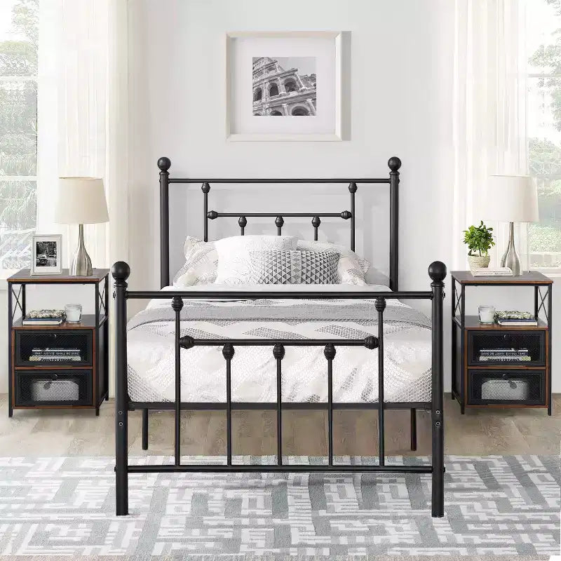 VECELO Twin/Full/Queen Metal Platform Bed Frame with Headboard and Footboard, Industrial Bed Frame, No Box Spring Needed, Storage Space
