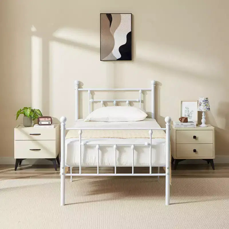 VECELO Twin/Full/Queen Metal Platform Bed Frame with Headboard and Footboard, Industrial Bed Frame, No Box Spring Needed, Storage Space
