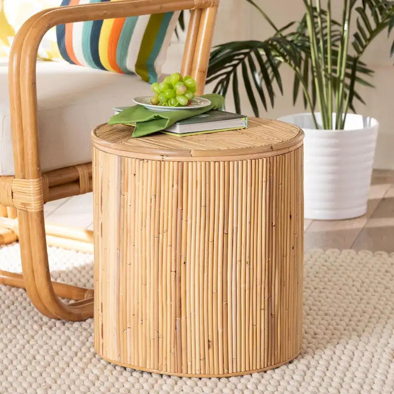 Milagra Modern Bohemian Natural Rattan End Table