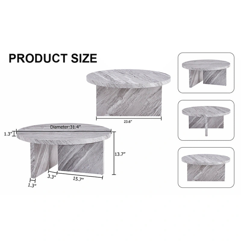 A white MDF material circular patterned coffee table suitable for small spaces and living rooms.