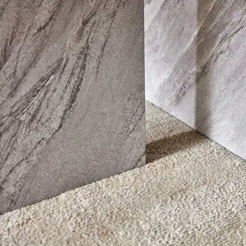 A white MDF material circular patterned coffee table suitable for small spaces and living rooms.