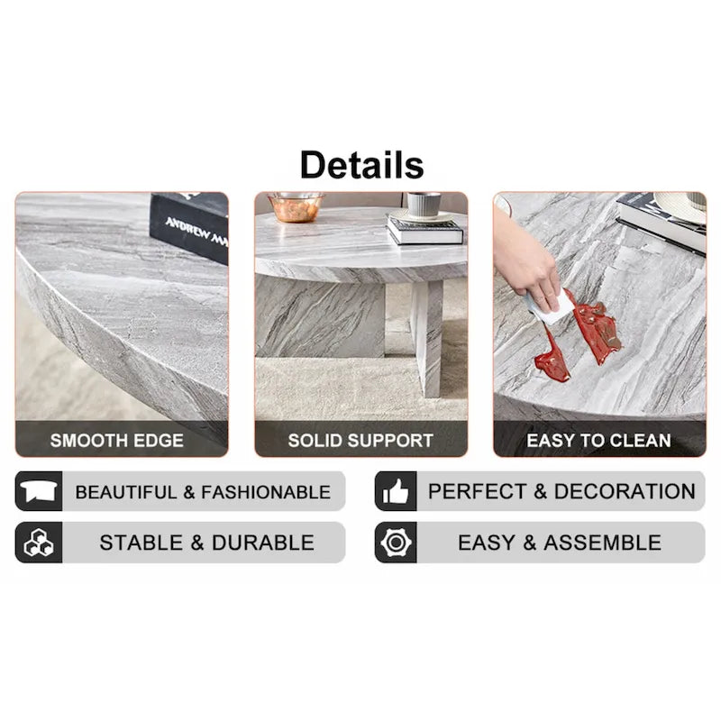 A white MDF material circular patterned coffee table suitable for small spaces and living rooms.