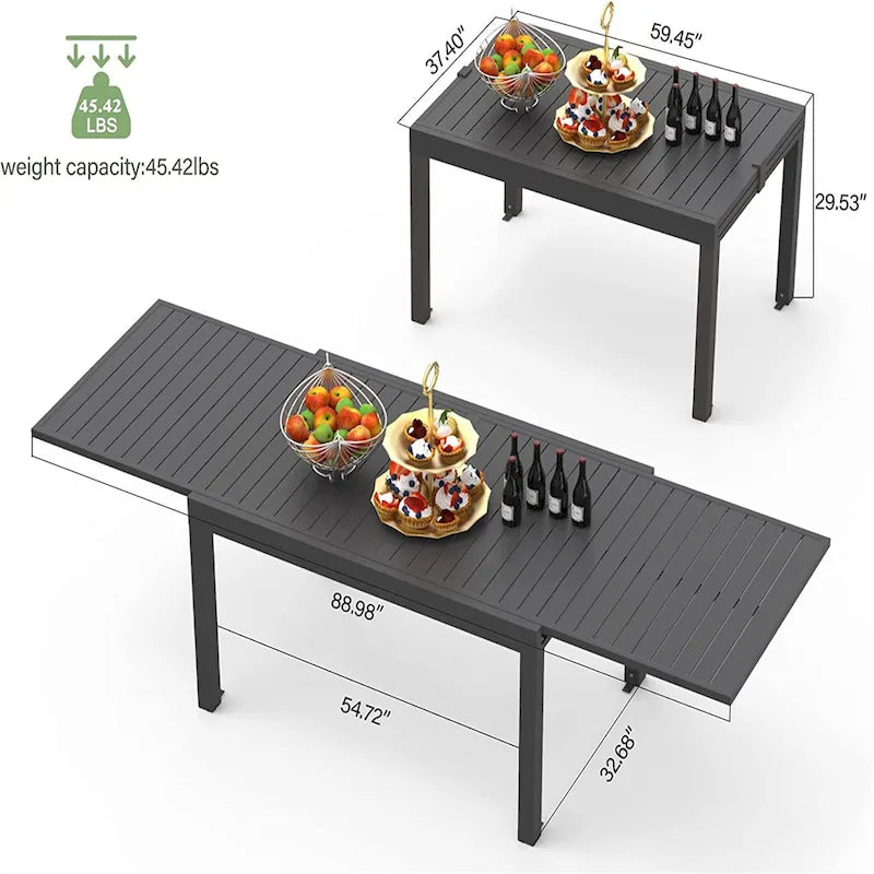 90-in. Patio Dining Expandable Table, Metal Aluminum Outdoor Table for 4-8 Person Rectangular Table for Garden Bistro