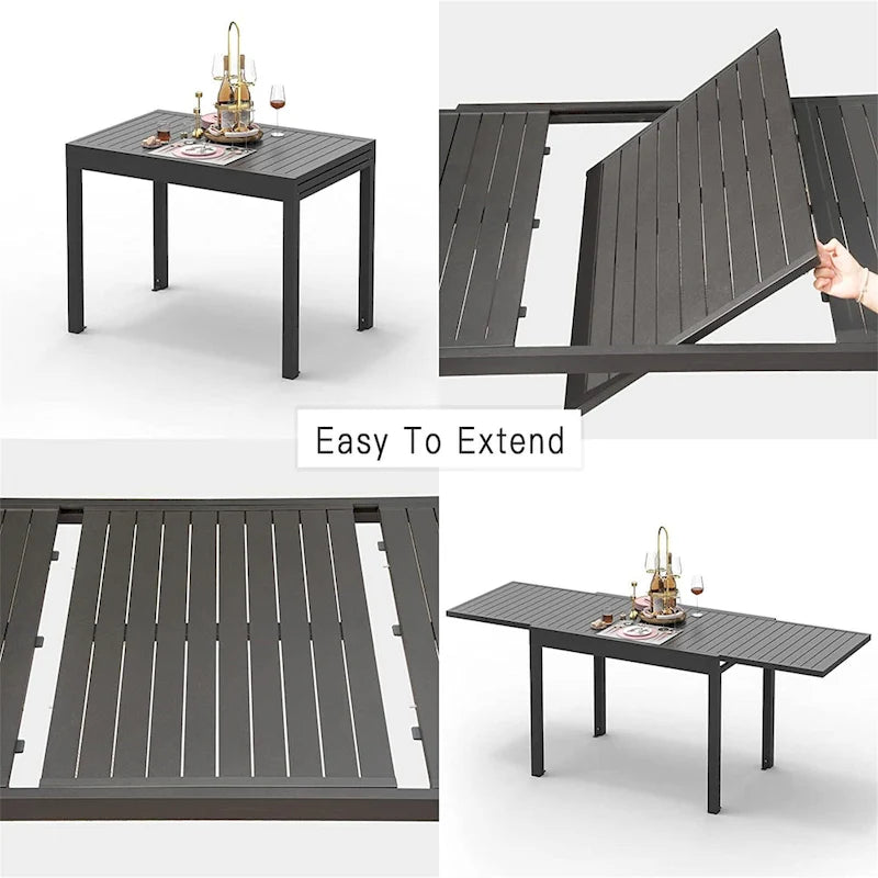 90-in. Patio Dining Expandable Table, Metal Aluminum Outdoor Table for 4-8 Person Rectangular Table for Garden Bistro