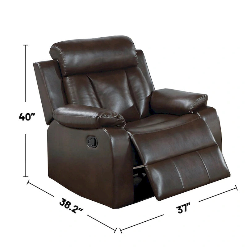 Gel Leatherette Manual Motion Recliner with Pillow Top Armrest in Brown
