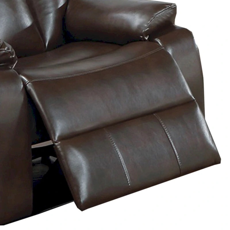 Gel Leatherette Manual Motion Recliner with Pillow Top Armrest in Brown