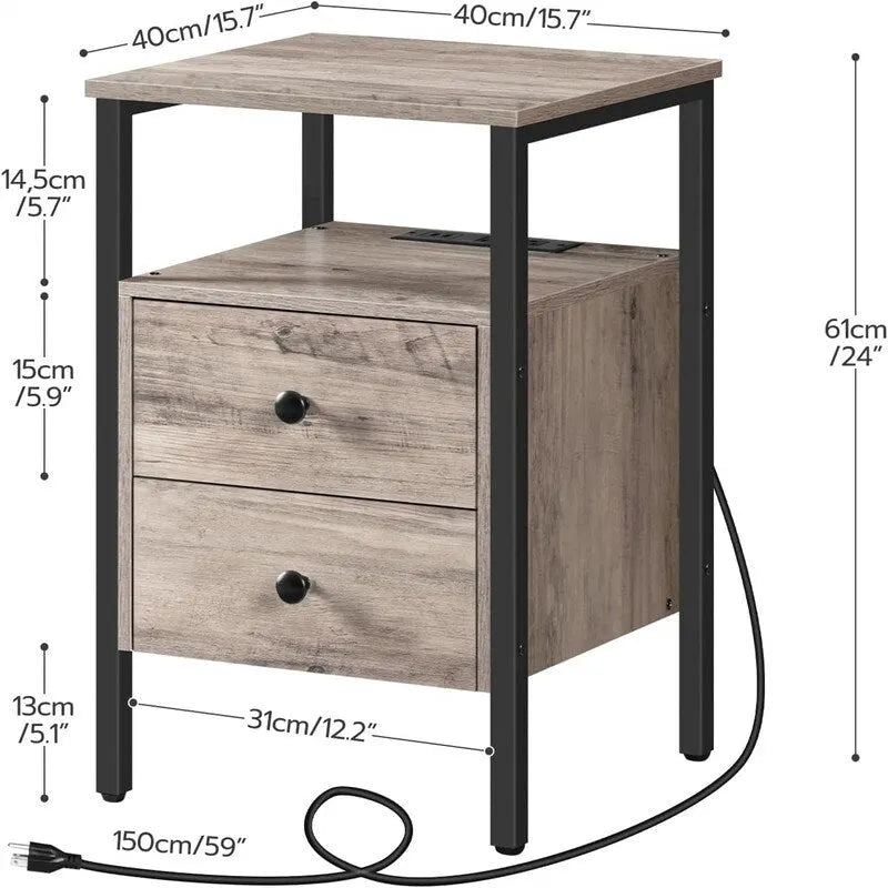 End Table with Charging Station - 15.7D x 15.7W x 24H